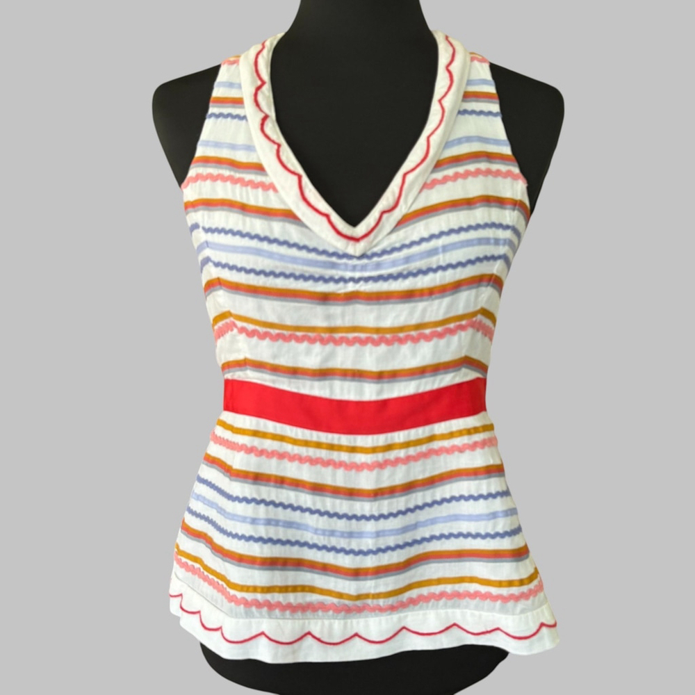 Anthropologie Odille White Ribbon Halter Top Size 2